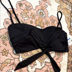✨ KENNETH COLE ✨ NWT Black Shirred Tie Back Bikini Swimsuit Top Size XL